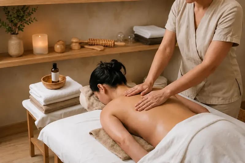 Massage thérapeutique dans un cabinet bien-être lumineux